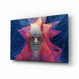 Visage Polygonal Éclat d'Étoile Rouge et Bleu tableau en verre - 72x46cm
