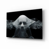 Volto a Rete Bianca su Nero quadro in vetro - 72x46 cm
