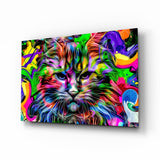 Psychedelic Pop Art Cat Glass Wall Art - 72x46 cm