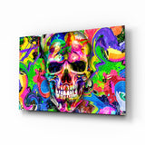 Neon Graffiti Pop Art Skull Glass Wall Art - 72x46 cm