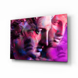 Magenta Grid Classical Bust Collage Glass Wall Art - 72x46 cm