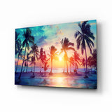 Sonnenuntergang und Palmen Glasbild - 72x46 cm