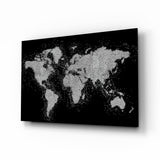 Silver Dotted Continents World Map Glass Wall Art - 72x46 cm