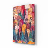 Whimsical Folk Art Pink Domed Trees Glass Wall Art - 72x46 cm