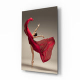 Ballerina in Abito Rosso Arabesque quadro in vetro - 72x46 cm