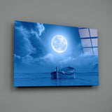 Moon and Boat Glass Wall Art.