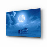 Mond und Boot Glasbild