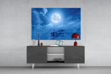 Moon and Boat Glass Wall Art.