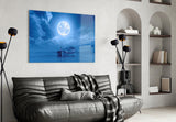 Moon and Boat Glass Wall Art.