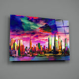 Colorful Silhouette of the City Glass Wall Art.