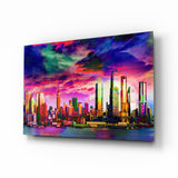 Colorful Silhouette of the City Glass Wall Art.
