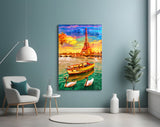 Eiffel and Boat Glass Wall Art.