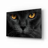 Chat Noir aux Yeux Dorés tableau en verre - 72x46 cm