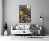 Golden Tree and Gazelles Glass Wall Art.