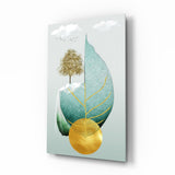 Albero su una foglia – quadro su vetro - 72x46 cm