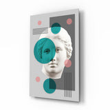 Busto di Venere Collage con Cerchi Turchese quadro in vetro - 72x46 cm
