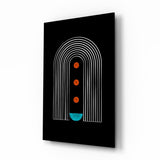 White Arch Lines Orange Dots Teal Glass Wall Art - 72x46 cm