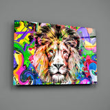 Lion in Colors Glass Wall Art.