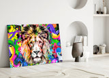 Lion in Colors Glass Wall Art.