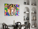 Lion in Colors Glass Wall Art.