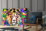 Lion in Colors Glass Wall Art.