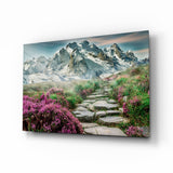 Footpath to Mountains Glass Wall Art - 72x46 cm