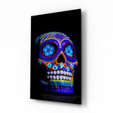 Kobaltblauer Perlen-Zuckerschädel Glasbild - 72x46 cm