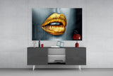 Golden Lips Glass Wall Art.