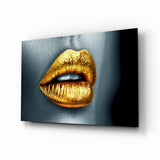 Golden Lips Glass Wall Art - 72x46 cm