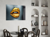 Golden Lips Glass Wall Art.