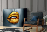 Golden Lips Glass Wall Art.