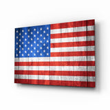 Amerikanische Flagge auf Holzplanken gemalt Glasbild - 72x46 cm