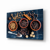 Trois bols de grains de café torréfiés tableau en verre - 72x46 cm