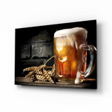Schäumender Bierkrug mit Weizenähren Glasbild - 72x46 cm