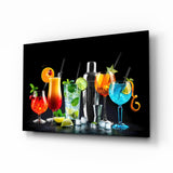 Neon Blue Shaker Lineup Cocktails Glass Wall Art - 72x46 cm