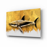 Squalo su sfondo di pennellate dorate quadro in vetro - 72x46 cm