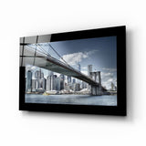 Skyline bajo el puente de Brooklyn cuadro de cristal - 72x46 cm