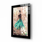 Teal Skirt Abstract Dancer Glass Wall Art - 72x46 cm