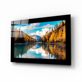 Golden Autumn River Bend Glass Wall Art - 72x46 cm