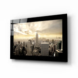Skyline de Nueva York con rayo de sol sepia cuadro de cristal - 72x46 cm