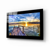 Glasbild Sonnenuntergang am Pier - 72x46 cm
