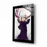 Hirschsilhouette mit Blütenkrone Glasbild - 72x46 cm