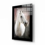 Dreamy White Horse Painting Glass Wall Art - 72x46 cm