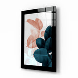 Gummibaumblätter in Koralle und Marineblau Glasbild - 72x46 cm
