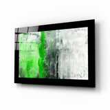 Abstrakt mit leuchtend grünem Streifen auf grauer Struktur Glasbild - 72x46 cm