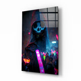 Neon-Leuchtstab Totenkopfmaske Figur Glasbild - 72x46 cm