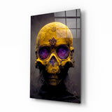 Yellow Skull With Purple Eyes Glass Wall Art - 72x46 cm