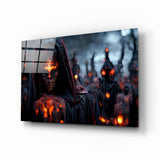 Kapuzenfigur mit Feuer-Emblem Glasbild - 72x46 cm