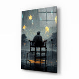 Chaise Solitaire sous un Ciel d'Orage aux Étoiles Dorées tableau en verre - 72x46 cm