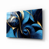 Spirali di Piume Zaffiro Foglia d'Oro quadro in vetro - 72x46 cm